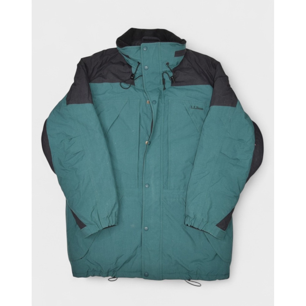 Vintage LL Bean Jacket Mens Large Tall Green Insulated Parka Mid Length Outdoor